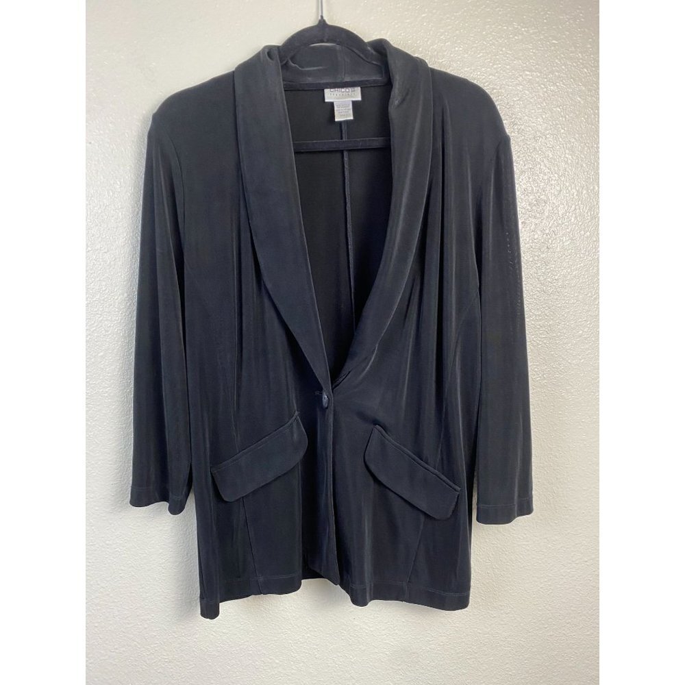 Chico's Travelers Slinky Knit Womens Blazer Cardigan size Large Black Office